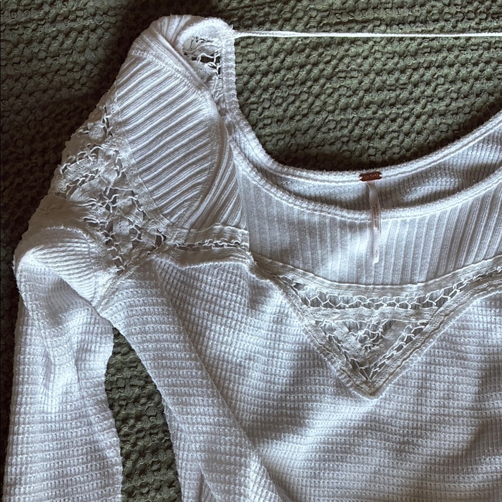 Free People White Ribbed Lace Top
